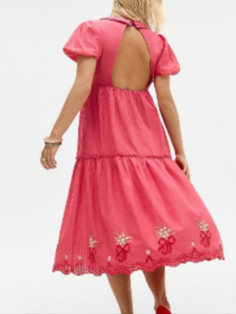 Urban Outfitters Kimchi Blue Hunter Embroidered Midi Plunging Neckline Backless - Picture 2 of 7